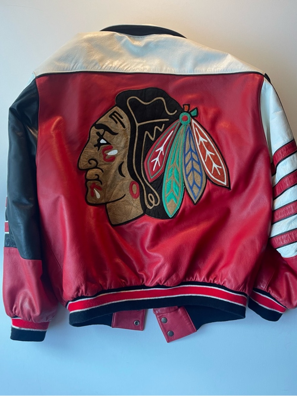 Vintage 90s Jeff Hamilton Chicago Blackhawks Reversible Leather Satin Jacket XL